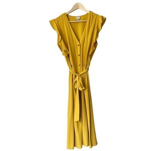 A New Day Yellow Butterfly Sleeve Midi Dress